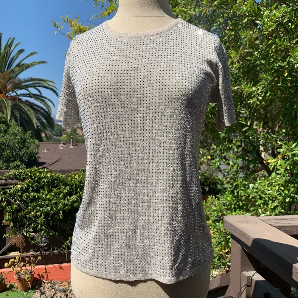 ON TWELFTH Champagne Sparkle Stud Knit T-Shirt Top